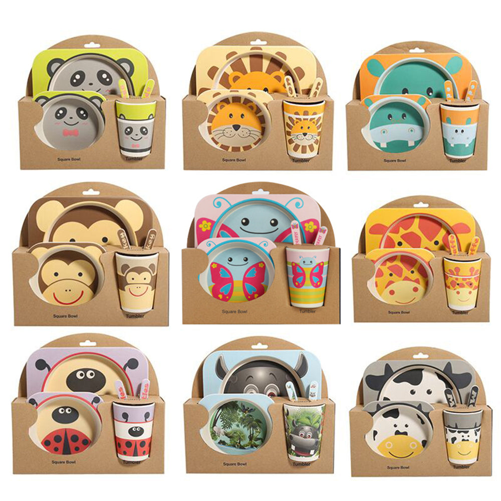 5PCS Children Tableware Set-Five-piece Natural Bamboo Fiber