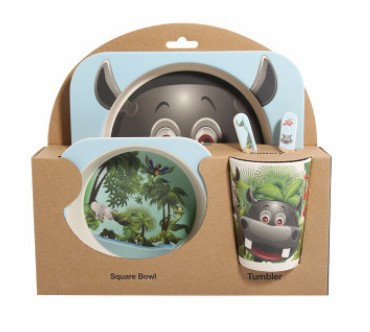 5PCS Children Tableware Set-Five-piece Natural Bamboo Fiber