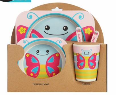 5PCS Children Tableware Set-Five-piece Natural Bamboo Fiber