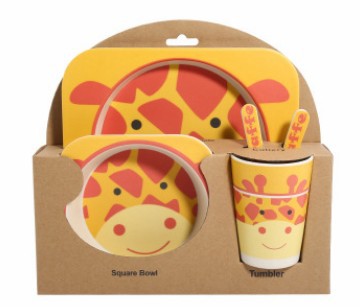 5PCS Children Tableware Set-Five-piece Natural Bamboo Fiber
