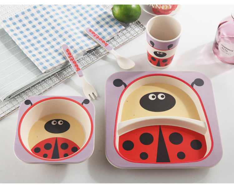 5PCS Children Tableware Set-Five-piece Natural Bamboo Fiber