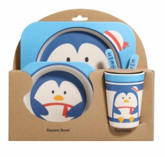 5PCS Children Tableware Set-Five-piece Natural Bamboo Fiber