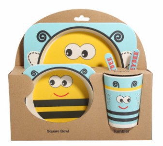 5PCS Children Tableware Set-Five-piece Natural Bamboo Fiber