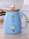 Ceramic Cat Coffee or Tea Mug with Lid and Spoon