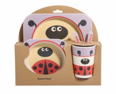5PCS Children Tableware Set-Five-piece Natural Bamboo Fiber