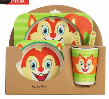 5PCS Children Tableware Set-Five-piece Natural Bamboo Fiber