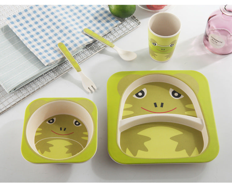 5PCS Children Tableware Set-Five-piece Natural Bamboo Fiber