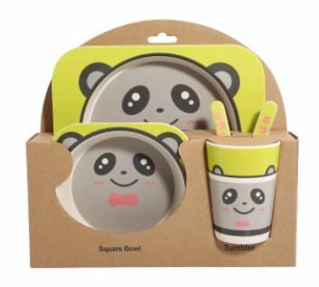 5PCS Children Tableware Set-Five-piece Natural Bamboo Fiber