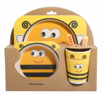5PCS Children Tableware Set-Five-piece Natural Bamboo Fiber