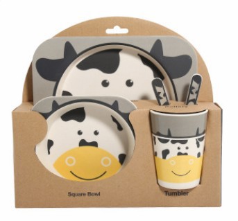 5PCS Children Tableware Set-Five-piece Natural Bamboo Fiber