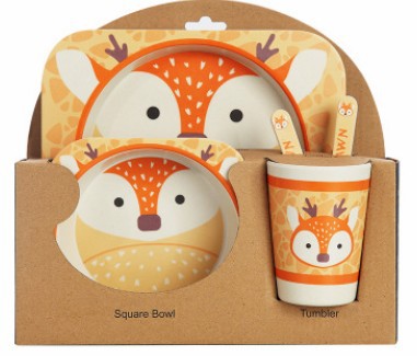 5PCS Children Tableware Set-Five-piece Natural Bamboo Fiber