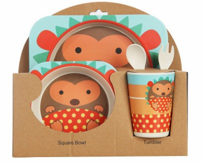5PCS Children Tableware Set-Five-piece Natural Bamboo Fiber