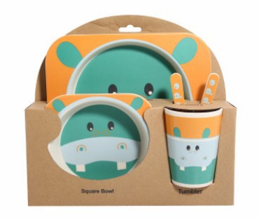 5PCS Children Tableware Set-Five-piece Natural Bamboo Fiber