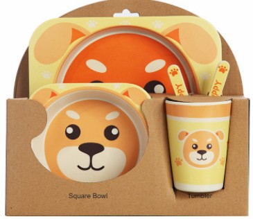 5PCS Children Tableware Set-Five-piece Natural Bamboo Fiber