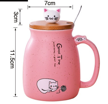 Ceramic Cat Coffee or Tea Mug with Lid and Spoon