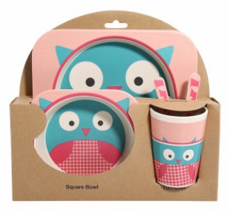 5PCS Children Tableware Set-Five-piece Natural Bamboo Fiber