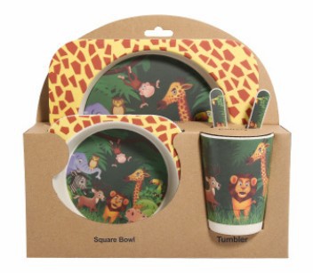 5PCS Children Tableware Set-Five-piece Natural Bamboo Fiber