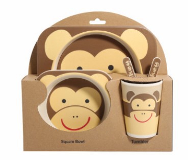 5PCS Children Tableware Set-Five-piece Natural Bamboo Fiber