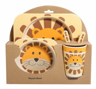 5PCS Children Tableware Set-Five-piece Natural Bamboo Fiber