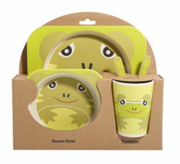 5PCS Children Tableware Set-Five-piece Natural Bamboo Fiber
