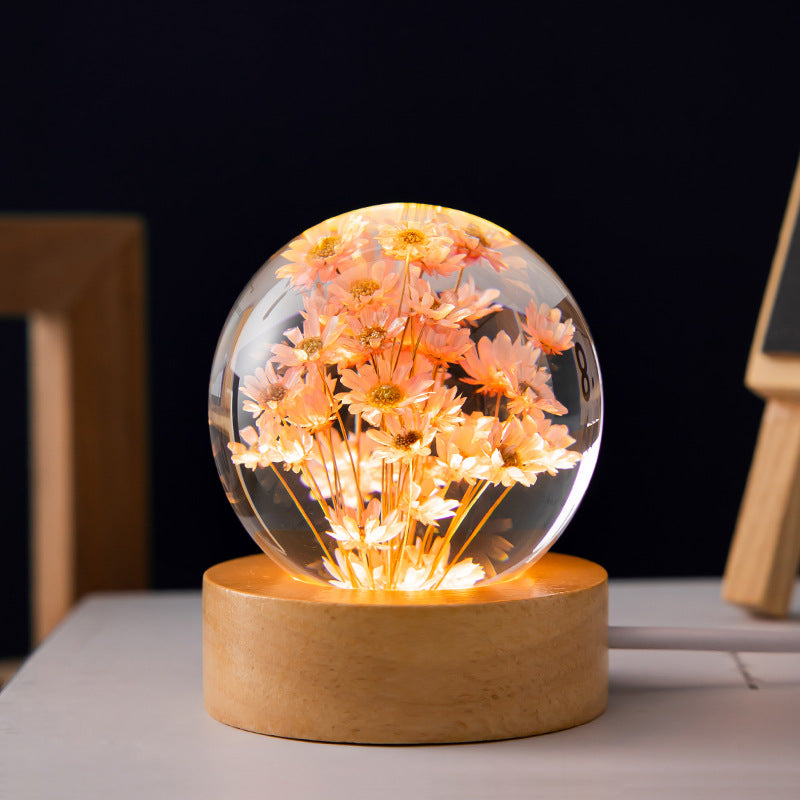 Luminous 3D Dandelion Crystal Ball  with Beech Wood Stand Base