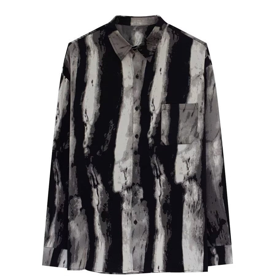 Mens Relaxed Edgy Shirt With A Water-wave Texture And A Flowing Drape